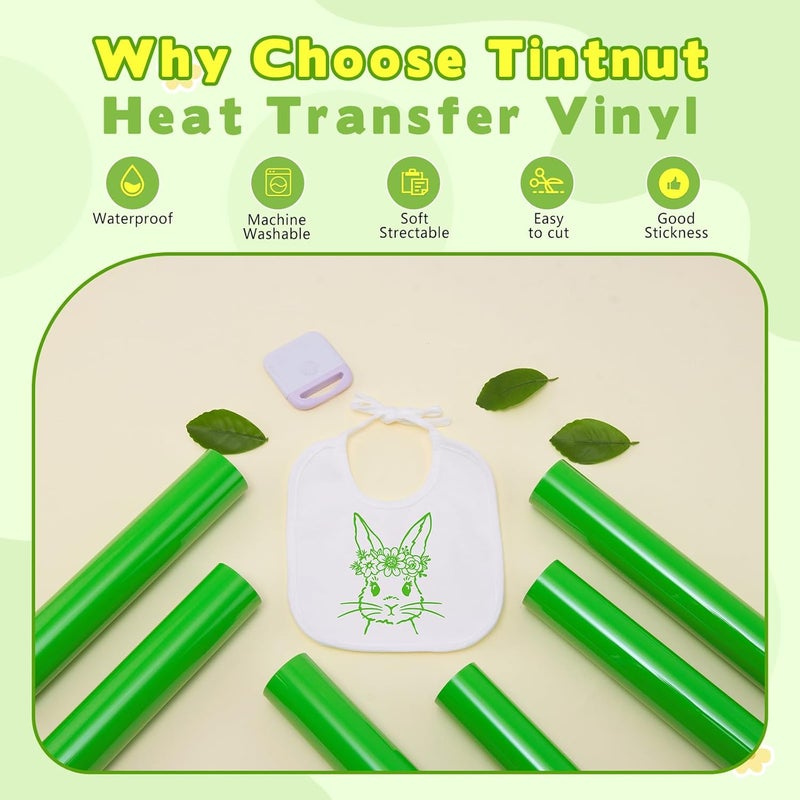 Tintnut Green HTV Heat Transfer Vinyl - 6 Sheets 12" x 10" Classic Green Heat Transfer Vinyl HTV Iron on Vinyl for T-Shirts Compatible with Cricut/Silhouette Cameo - Image 3